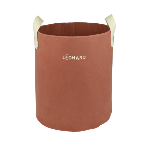 Personalizable toy storage basket in heavyweight cotton