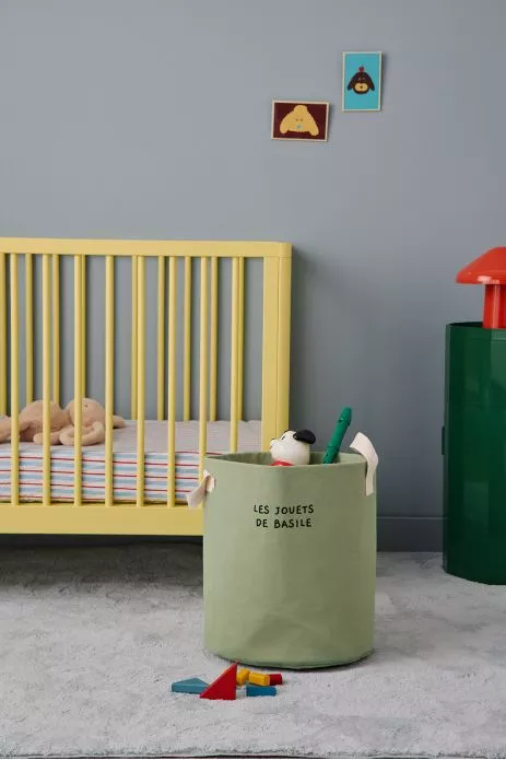 Personalizable toy storage basket in heavyweight cotton