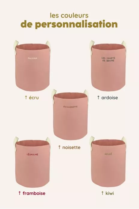 Personalizable toy storage basket in heavyweight cotton