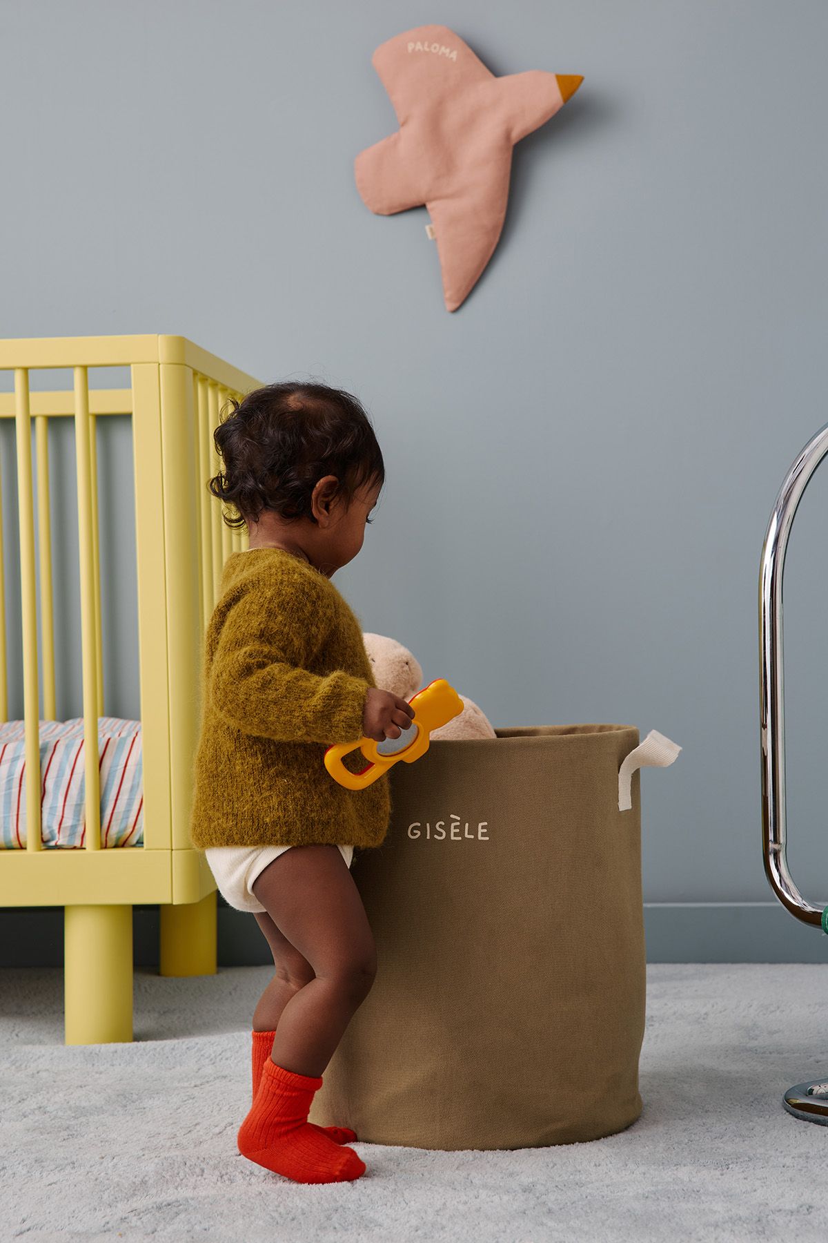 Personalizable toy storage basket in heavyweight cotton