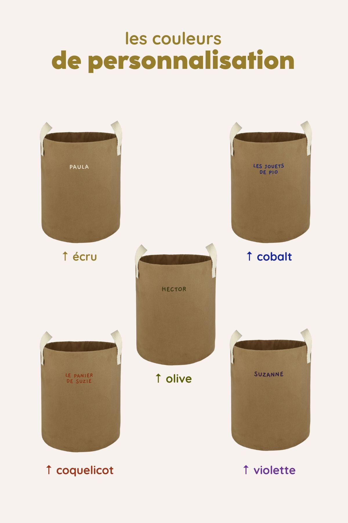 Personalizable toy storage basket in heavyweight cotton