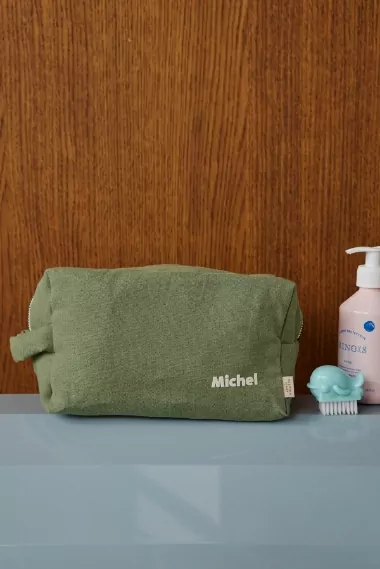 trousse de toilette à personnaliser en lin avec zip