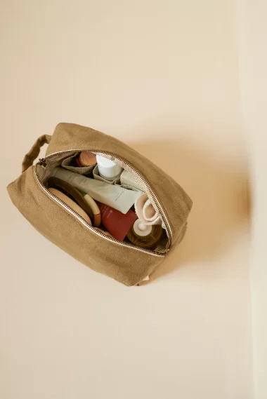 grande trousse de toilette en lin personnalisable