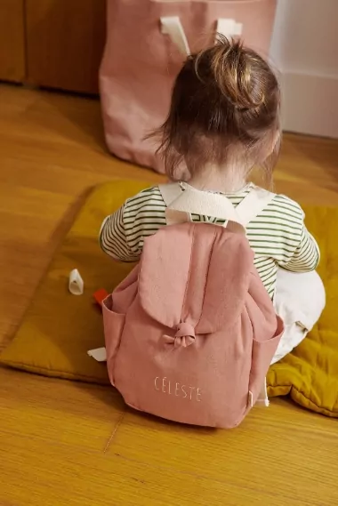 petit sac à dos en lin personnalisé bébé avec bretelles ajustables