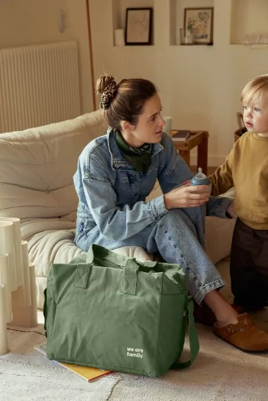 sac à langer vert en coton personnalisé petit picotin