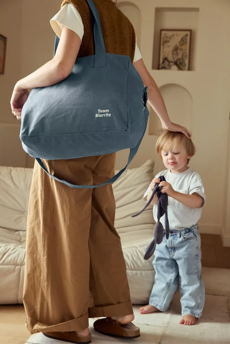 sac à langer en coton bleu souris personnalisé petit picotin