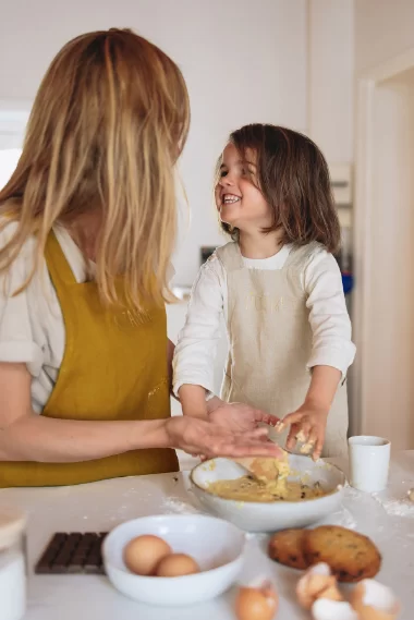 tablier de cuisine en lin pour enfants et adultes