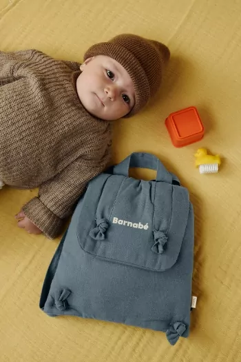 sac à dos bébé 0-4 ans en lin personnalisable avec noeuds