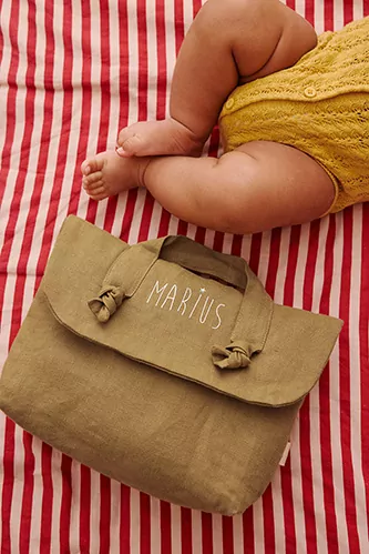 trousse de toilette en lin avec petits noeuds personnalisable