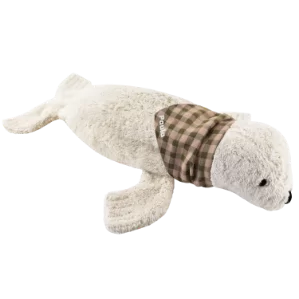 doudou phoque bouillotte avec foulard vichy personnalisable