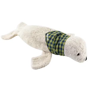 doudou phoque bouillotte avec foulard vichy personnalisable