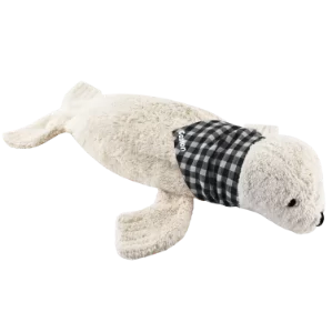 doudou phoque bouillotte avec foulard vichy personnalisable