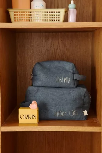 grande trousse de toilette personnalisée en lin