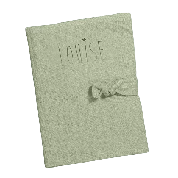 Protège carnet de santé Cadeau Bébé personnalisé Vert amande Lin main image 0