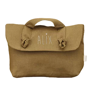 trousse de toilette en lin avec petits noeuds personnalisable