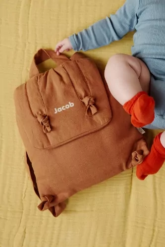 sac à dos bébé en lin personnalisable