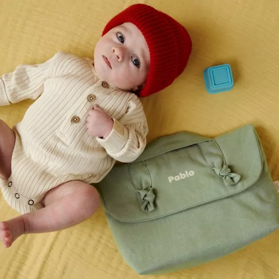 trousse de toilette en lin personnalisable pour cadeau de naissance